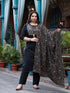 Women Plus Size Black Pure Cotton Kurta Set With Dupatta